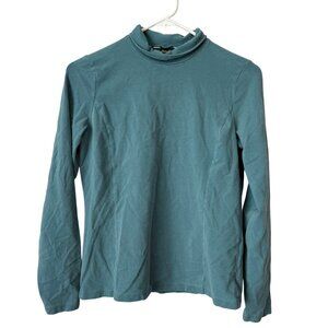 Eddie Bauer Petite XS Teal Green Long Sleeve Mock Neck Stretch Cotton Top